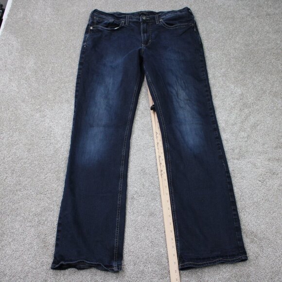 Silver Jeans Zac Mens 36x34 Blue 5-Pocket Cotton Stretch Straight Leg Grunge - Picture 3 of 14